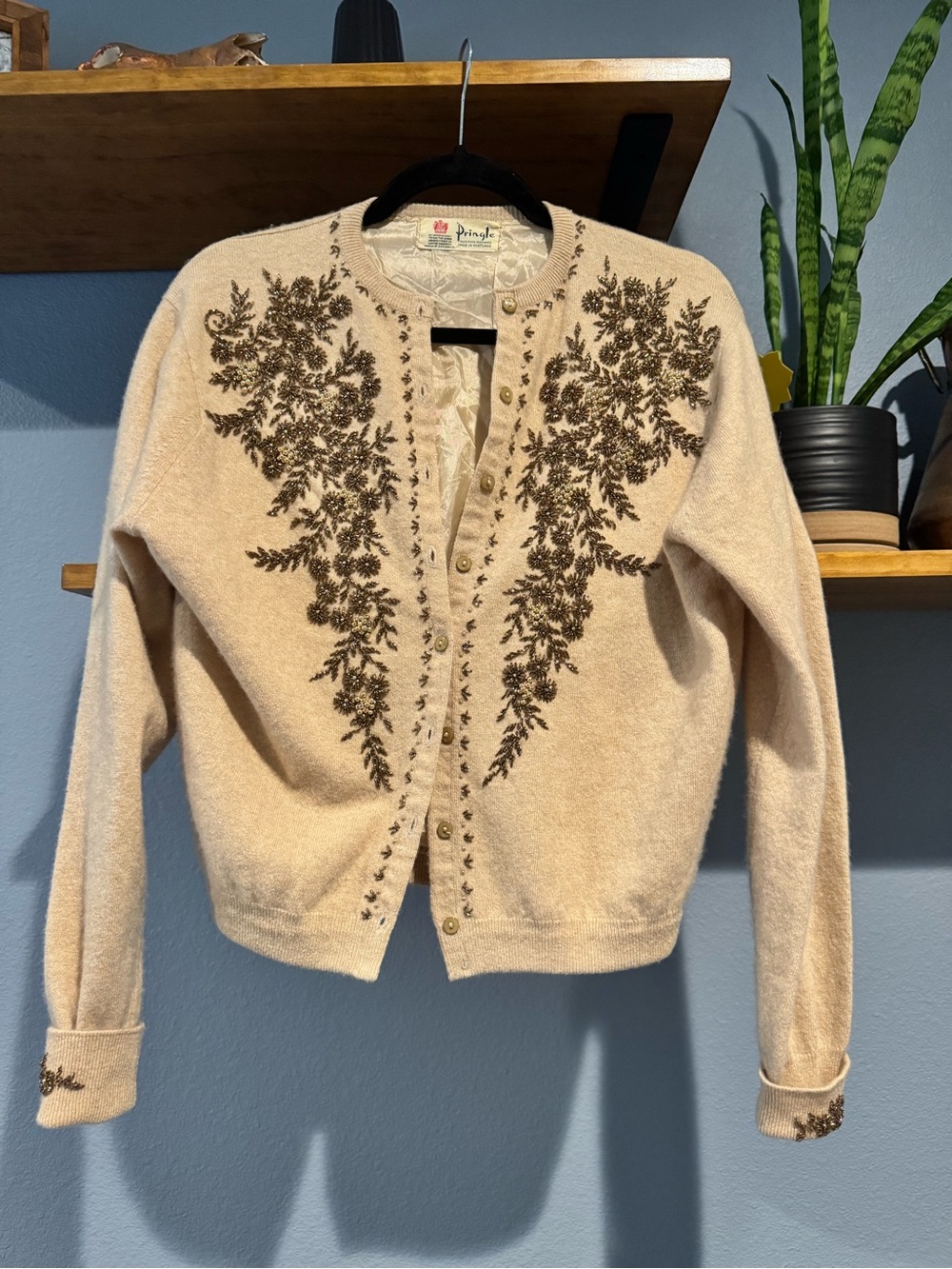 100% Cashmere Pringle of Scotland Vintage Beaded Cardigan